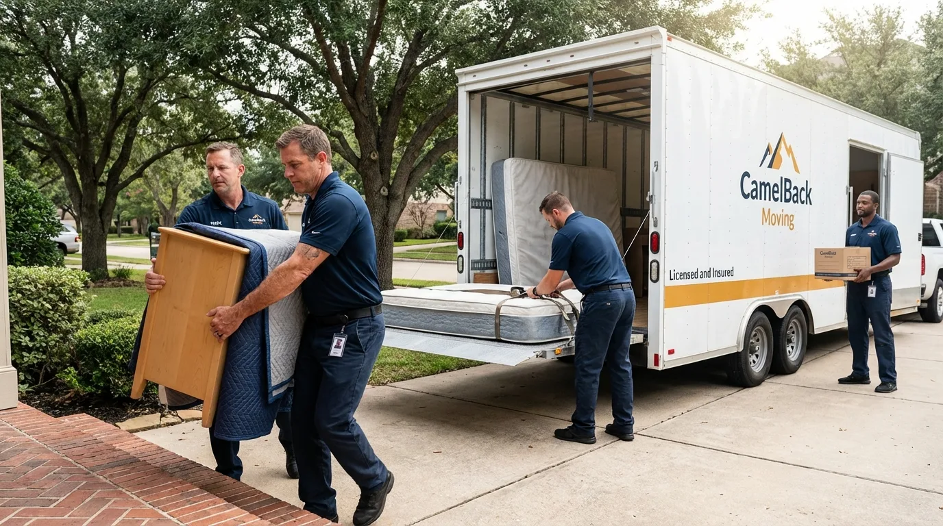 Crew loading residential truck for cross-state move from Kalamazoo, MI